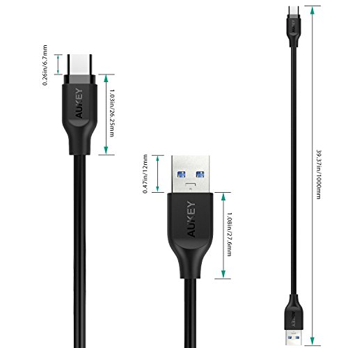 AUKEY USB C Kabel auf USB 3.0A 1M Type C Datenkabel , Ladekabel für Type C Geräte inklusive dem neuen MacBook, Google Chromebook Pixel Nokia N1 Tablet usw. Schwarz - 7