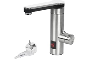 EUNEWR Rubinetto Cucina,220V 3300W Miscelatore Cucina,Rubinetto Lavello Girevole a 360°,Display Digitale a LED 304 Acciaio Inox Scalda Acqua Elettrico Istantaneo,Rubinetto per Cucina o Bagno