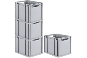 PROREGAL SuperSparSet 4x Eurobox NextGen Grip | HxBxT 32x30x40cm | 30 Liter | Griffe offen | Grau | Eurobehälter, Transportbox, Transportbehälter, Stapelbehälter