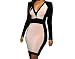 Bling-Bling Womens Nude Black Color Block Long Sleeve Midi Dress Size L