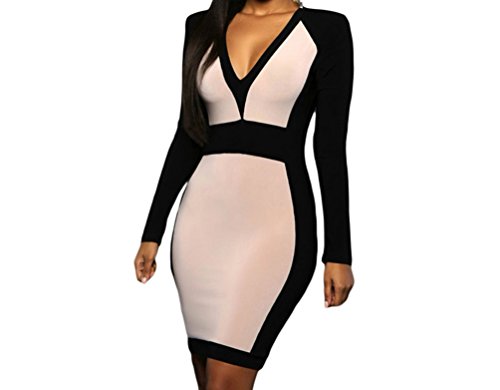 Bling-Bling Womens Nude Black Color Block Long Sleeve Midi Dress Size L