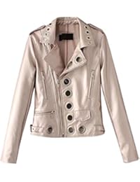 Mujer Invierno Chaquetas Imitacion Cuero Moto Cazadoras Imitacion Piel Cremallera Biker Abrigos