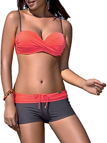 GGTFA Women Beachwear Sexy Fashion Bandeau Pleat Push up Bikini boxer Shorts Pants Brazilian SwimwearRed Size M