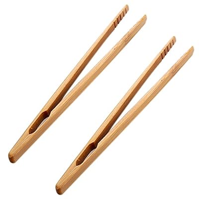 Toruiwa 2x Toruiwa Pince à Toasts Pince de Cuisine en Bambou pour Grille-Pains Baguettes 18cm