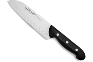 Arcos Cuchillo Santoku Acero Inoxidable Nitrum. Cuchillo Cocina japonés Pescado, Carne y Verduras. Mango ergonómico polioximetileno Pom y Hoja 170 mm. Multiusos. Serie Maitre. Color Negro.