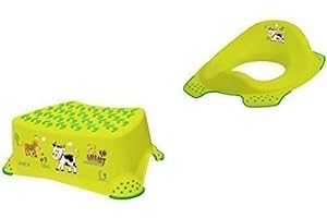 OKT KIDS 2er Set Funny Farm grasgrün WC Aufsatz + Hocker Toilettentrainer + Waschhandschuh von KiNDERWELT