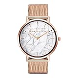 Comtervi Damen Armbanduhr Analog Quarz mit Mesharmband Marmoriertes Zifferblatt Aluminium Ultra-flach Slim-Uhr (gold)