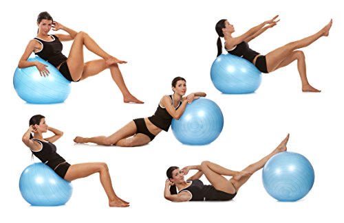 Gymnastikball mit Handpumpe von Maximo Fitness | Hervorragende Qualität | Ideal für Stabilitätstraining, Rumpf- und Gleichgewichtsübungen, Pilates, CrossFit | Platzsicher | Rutschfestes Kunststoffmaterial | 65 cm | Blau - 6