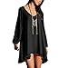 TopTie V Neck Split Sleeve Loose Chiffon Dress Asymmetrical Hem Chemise Blouse - LightBlue,M