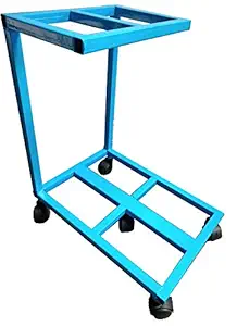 RAJ CHAIR IT Double Inverter UPS Battery Trolly Stand for Home Flat and Tubular Battery (1Inch Heavy Pipe 5kg Metal, Blue with Strong Caster Wheel)