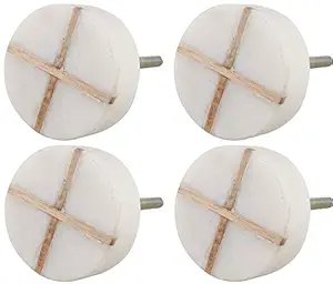 4 Pieces Vintage Knobs | Stone Handle for Drawer | White Knobs for Kids Room | Round Kitchen Cabinet Door Pulls | 3.81 cm Knobs