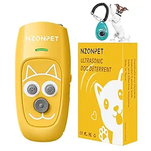 Anti Barking Device, Nzonpet Ultrasonic 3 in 1 Dog Barking Deterrent Devices, 3 Frequency Dog Training and Bark Control Device 16.4Ft Range Bright Yellow Rechargeable with LED Light and Cartoon Prints