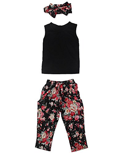 niceEshop(TM) Girl Pure Color Vest Small Broken Flower Hairband Harem Pants Set