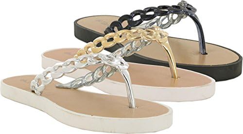 Women Ladies Summer Flat ‘Trende’ Chain Toeposts Casual Sandals (5, Silver)
