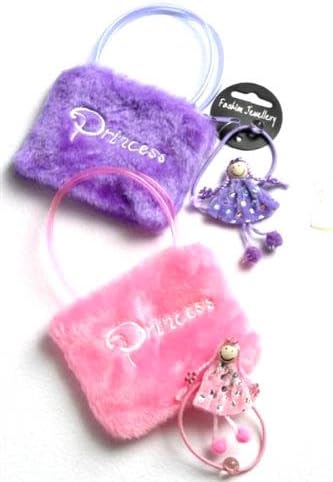 Girls Purple Princess Fluffy Purse & Dolly Hair Band IN4983