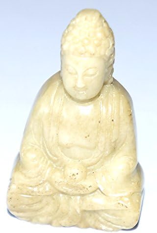 Chinese Olive Green Jade Hand Carved Buddha Statue for Good Luck and Prosperity(unpolished in its Natural Appearance)