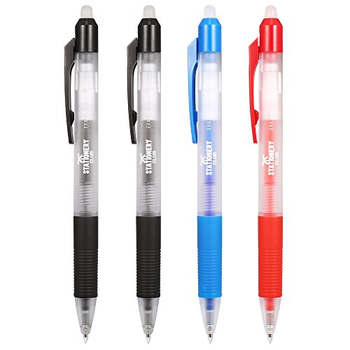 Bolígrafo De Tinta Borrable Stationery Island – Paquete De 4 – Boligrafo Frixion Surtido De Colores, Con Clip Retráctil, Borrado Por Fricción. Mina De 0,7 mm – 60 Días De Devolución De Garantia, Sin Justificar