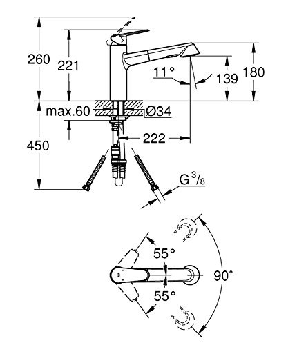 GROHE Eurodisc Cosmopolitan Küchenarmatur, Schwenkbereich 100°, herausziehbare Spülbrause 32257002 - 2