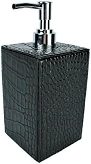 SIGNATURE HOME COLLECTION – Soap Dispenser, Artificial Leather, Black, 7.5 x 7.5 x 18 cm