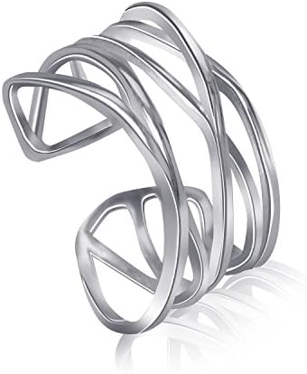 925 Sterling Silver Adjustable Open Ring 0.6" Finger Ring Fashion Knuckle Ring Jewelry for Men Women(G)