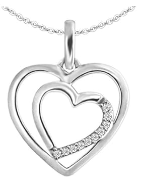 CLEVER SCHMUCK-SET Silberner Anhänger kleines Herz 14 mm innen offen in 2-fach-Optik mit Innenherz schräg viele...