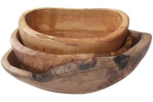 NATURALLY MED - BOWLS AND DISHES Rustic Olive Wood Bowls, Set of 3