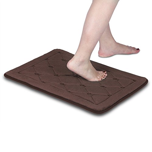 LANGRIA Badematte 17“x24 “ Schnell Trockend und Lüftend Badvorleger Memory Foam Weiche Bequeme Wasser Absorbent Duschvorleger, Moderne korallenrote-Vlies Oberfläche, Rutschfeste Teppich für Schlafzimmer, Küche, Flur, Tür (Braun) - 2