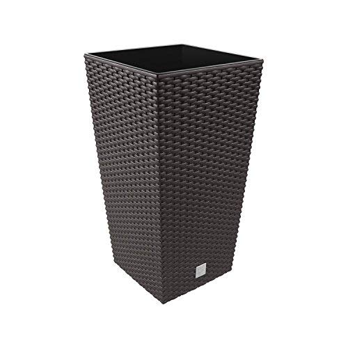 Pot de fleur cache pot Rato Square 26,6 L carré imit. d'osier plastique bac d'arrosage bronze fonce