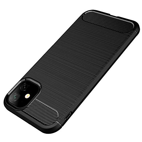 Funda iPhone 11 (6.1 pulgadas) HUSHCO Carcasa Textura Fibra de Carbono Ligera Silicona Suave TPU Gel Bumper Case Cover Protección para Pantalla y Cámara Antideslizante Anti-Rasguño Anti-Golpes - Negro