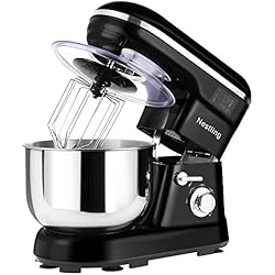 Nestling® 5L Robot Pâtissier, 1200W Faible Bruit Batteur Électrique, 3 en 1 avec Batteur, Fouet and Crochet, 5 Vitesses, avec Bol D'Acier inox Robot Multifonctionne (Noir)
