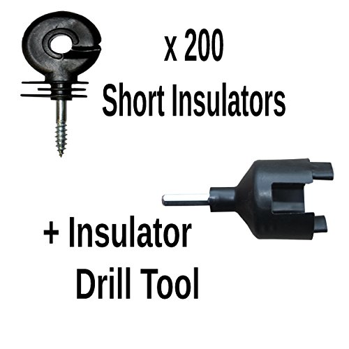 200 x RING Electric Fence Ring Screw Short Insulators + Insulator Tool