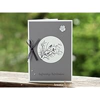 Trauerkarte, graue Vögel, mit schwarzer und grau schimmernden Schleife, mit Kuvert, handgefertigt/handmade, Beileidskarte, Kondolenz