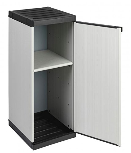 Modularer Universal Kunststoffschrank Kommode „2 in 1“ mit drei Türen und höhenverstellbaren Böden. Robuste Ausführung, in Grau. Maße BxTxH : 102 x 39,5 x 85 cm. - 4