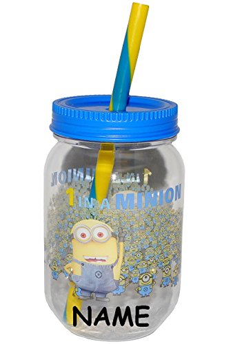 Trinkbecher / Trinkflasche – mit Strohhalm & Deckel – “ Minions – Ich einfach unverbesserlich “ – 550 ml – Becher / Sommerglas – Trinklernbecher – Plastikbecher – z.B. Limonade Erfrischung Sommer – Smoothie Becher Trinkglas Trinkflasche – Trinkgläser Einmachglas / Einweckglas – Kinder – Mädchen & Jungen – Glasbecher – Minion / Mark Dave Stuart Bob Kevin – Despicable Me - 3