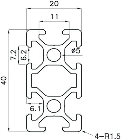 Aluminium Section 20 x 40, 6 x 6mm Grooves (Small Port)