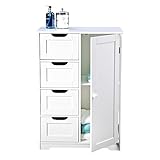 Bathroom Cabinet Storage - Four Drawers, White Wooden and Freestanding, suit Bedroom, Living and Hallway - Sennen range by Elegant Brands ()