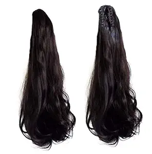 Majik Curly Wavy Black Clutcher Hair Ponytail Extension For Women For Add Volume (Medium) Pack Of 1