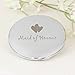 Pretty Silver Finish Engraved Round Compact Mirror for Maid of Honour with Hearts Motif Great Gifts Idea for Wedding
