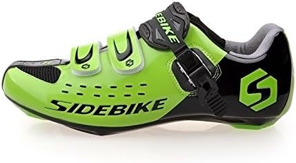 Unisex mens womens Road Comp race shoe Road Bike shoes, SD001-Road-Black/Green, Uk 6.5 (25.5cm),forefoot width 85.62mm