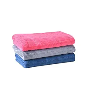 House Beauty Luxury Microfiber Super Absorbent, Anti-Bacterial, Ultra Soft Bath Towel Set Pack of 3 Solid(Pink, Grey and Blue)