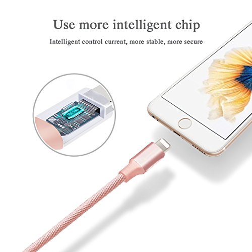 Quntis® 1,2,3m iPhone Ladekabel mit Doppeltem umflochtenem verwicklungssicherem Denim Jeans USB Stecker Datenkabel Aluminum Anschluss Lighting USB Kabel Hohe Qualität Super Robust für iOS10 iPhone 7 7 Plus 7 Pro SE 6s Plus 6 5 5s 5c iPad 4 iPad Mini iPad Air iPod Touch & Nano, Pink - 4