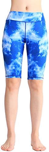SOUTEAM Women Yoga Casual Printed Kneeth Shorts Teen Girls Athletic Fitness Knee Length Printed Pocket Leggings, Skyblue, M
