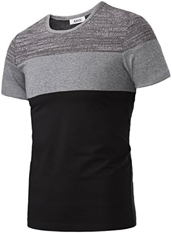 KAIUSI Men's Contrast Color Crew Neck Short Sleeve Casual T-Shirt Top Small T02 Dark Grey