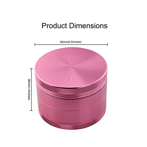 DCOU Premium Krautmühle mit Siebgrinder haltbarer Mahler aus Aluminium für Tabak oder Kräutermischungen Schleifer Rosa Ø50mm H38mm 4-Teilig - 2