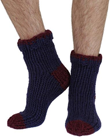 Arron extra warm handmade wool bed/sofa socks in navy | Pachamama