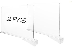 LMSAWK 2 Pcs Clear Acrylic Shelf Dividers, Transparent Closet Organizer Divider, Adjustable Clear Closet Shelf Divider, for Clothes Organizer and Bedroom, Kitchen Cabinets, Shelf Storage