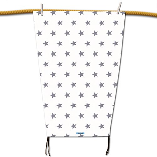 Hochwertiges Sonnensegel (weiss) mit grauen Sternen für den Kinderwagen mit UV-Schutz, Sonnenschutz, universell passend