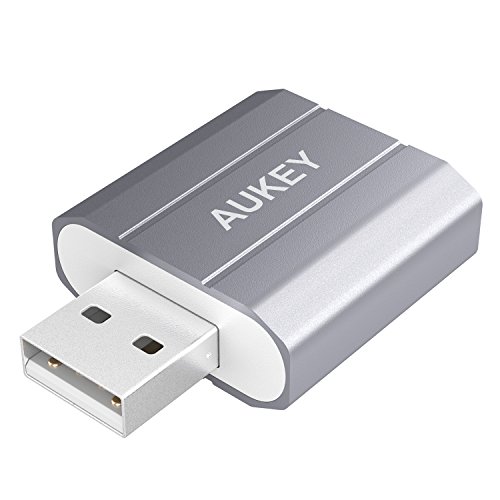 AUKEY Externe Soundkarte USB auf 3.5mm Audio Jack Stereo Sound Adapter für Windows / Mac / Linux Externe Audio Quelle mit Mikrofon ( Space Grau ) - 2