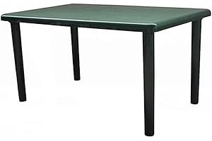 RESOL GRUPO RESOL Olot Mesa Jardín y Comedor Exterior 140x90 Rectangular para 4-6 Personas con Agujero de Sombrilla | Protección UV para Uso en Patio, Terraza o Porche | Fácil Mantenimiento - Color Verde Oscuro