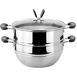 Cuiseur Vapeur Acier inoxydable à deux couches multi-usages à vapeur Cuisinière double couche chaudière à vapeur Cuisine Accueil Pot Set for tous cuisson Stockpots ( Color : Silver , Size : 31x26cm )